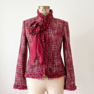 Vintage Pink Tweed Mac & Jac Blazer Removable Flower Size 8 Barbie Feminine